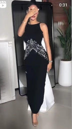 فستان كريب مطرز بذيل ميكادو