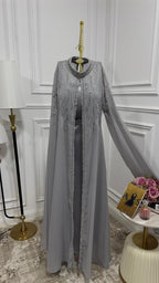 فستان من قماش التفتا المرن + قطعتين من قماش الجورجيت