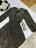 فستان نمر مخملي مطرز بالفصوص