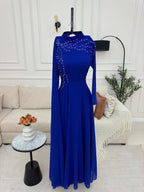 فستان شيفون مزدوج القبة مطرز يدويا