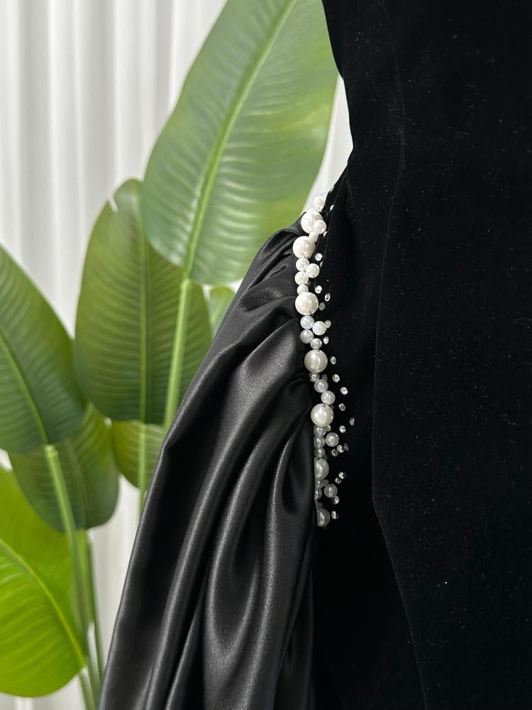 فستان جوخ مخملي + قماش تفتة مطاطي