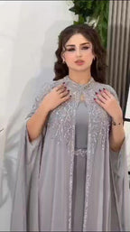 فستان من قماش التفتا المرن + قطعتين من قماش الجورجيت