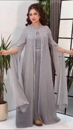 فستان من قماش التفتا المرن + قطعتين من قماش الجورجيت