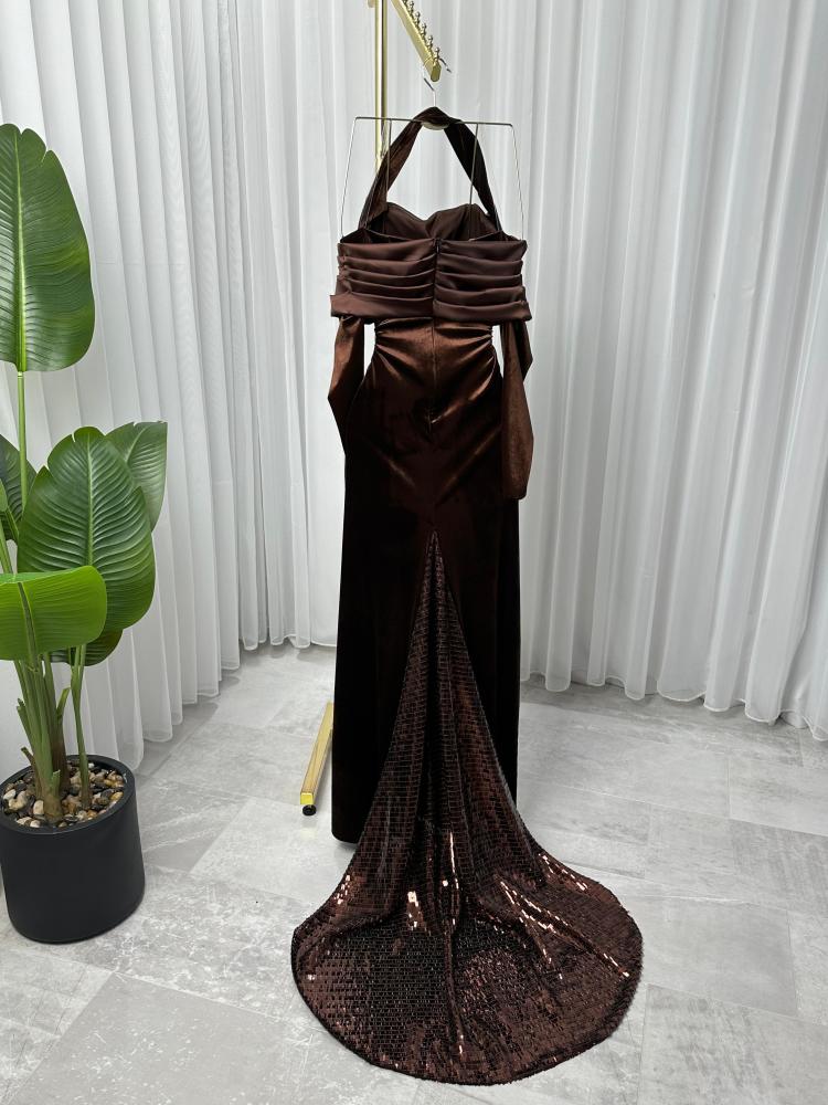 فستان مخملي مع ذيل ترتر