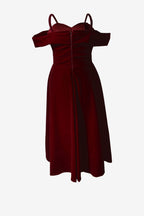burgundy off-shoulder dress on a white background