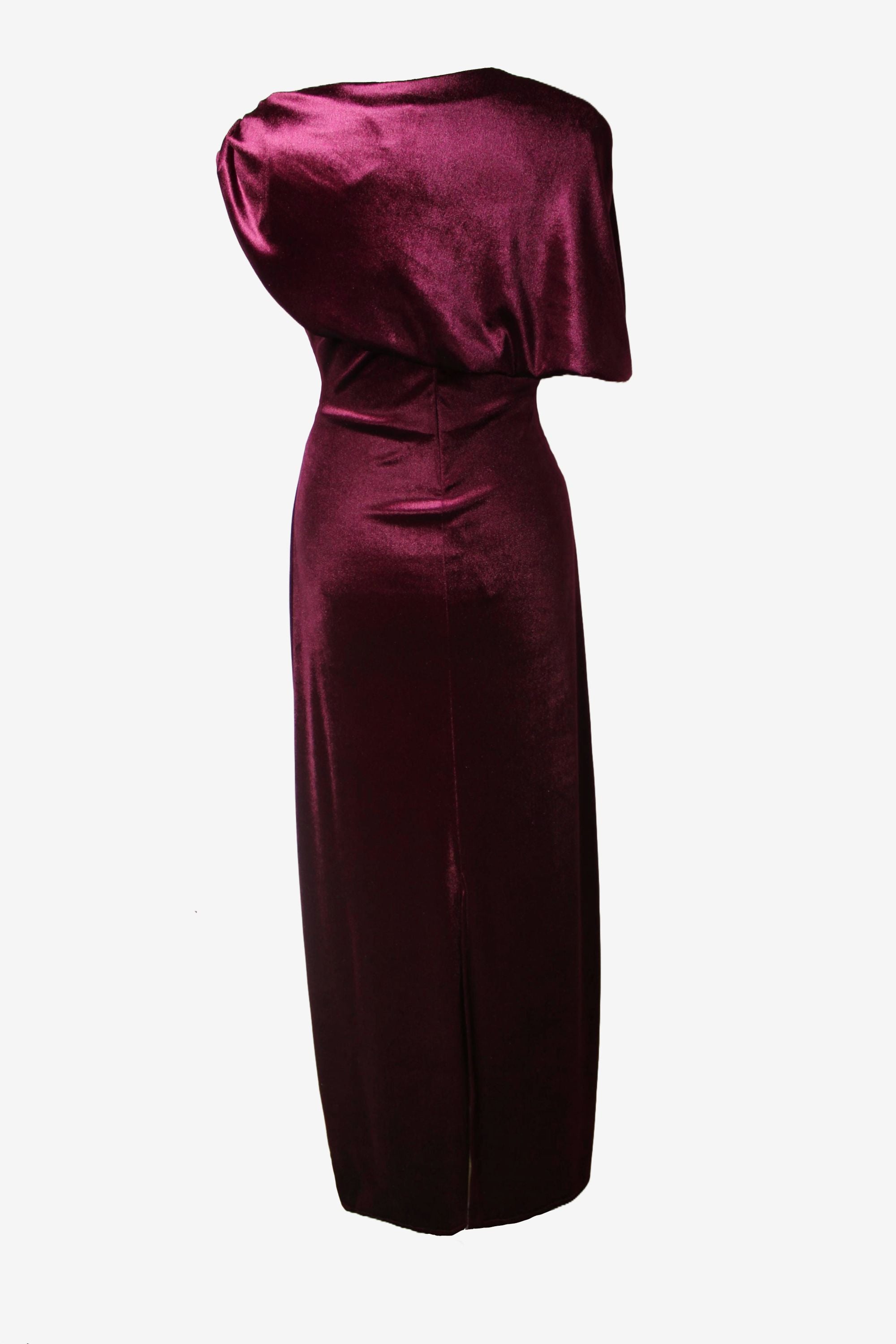 Magenta one-shoulder dress on a white background