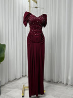 فستان ساتان مطرز على الصدر