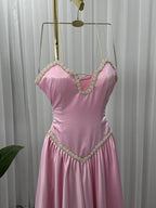 فستان تفتا مطاطي + تطريز لول